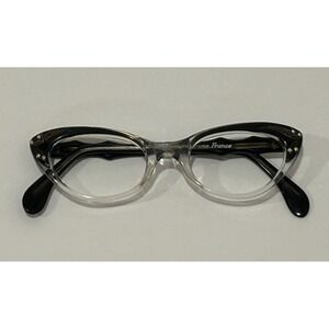 Vintage Frame France Cat Eye Glasses Black Clear Rhinestone 1950s Mid Century